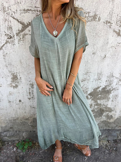 Amber | Elegant V-Neck Midi Dress