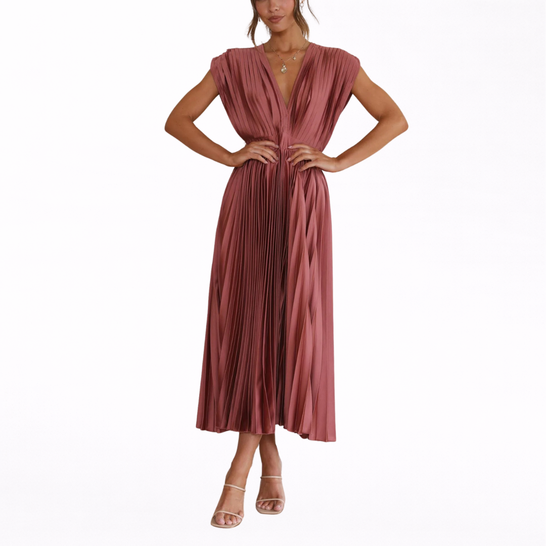 Isla | Elegant Pleated Wedding Guest Maxi Dress