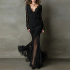 Selena | Long Dress with Deep V-Neck and Lace Details