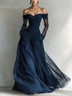 Eleonora | Long dress with off-the-shoulder design and mesh inserts