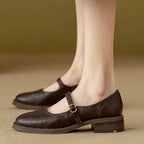 Eleanor | Women's Leather Mary Jane Shoes Low Block Heel Strap