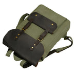 Genuine Leather & Canvas Rucksack | Vintage College Laptop Backpack