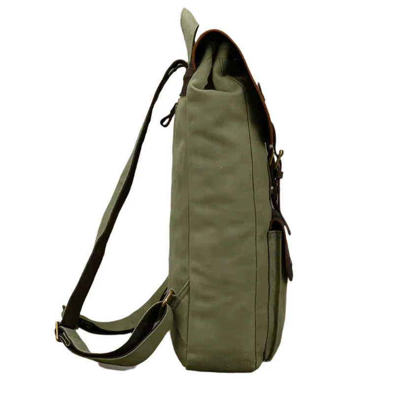 Genuine Leather & Canvas Rucksack | Vintage College Laptop Backpack