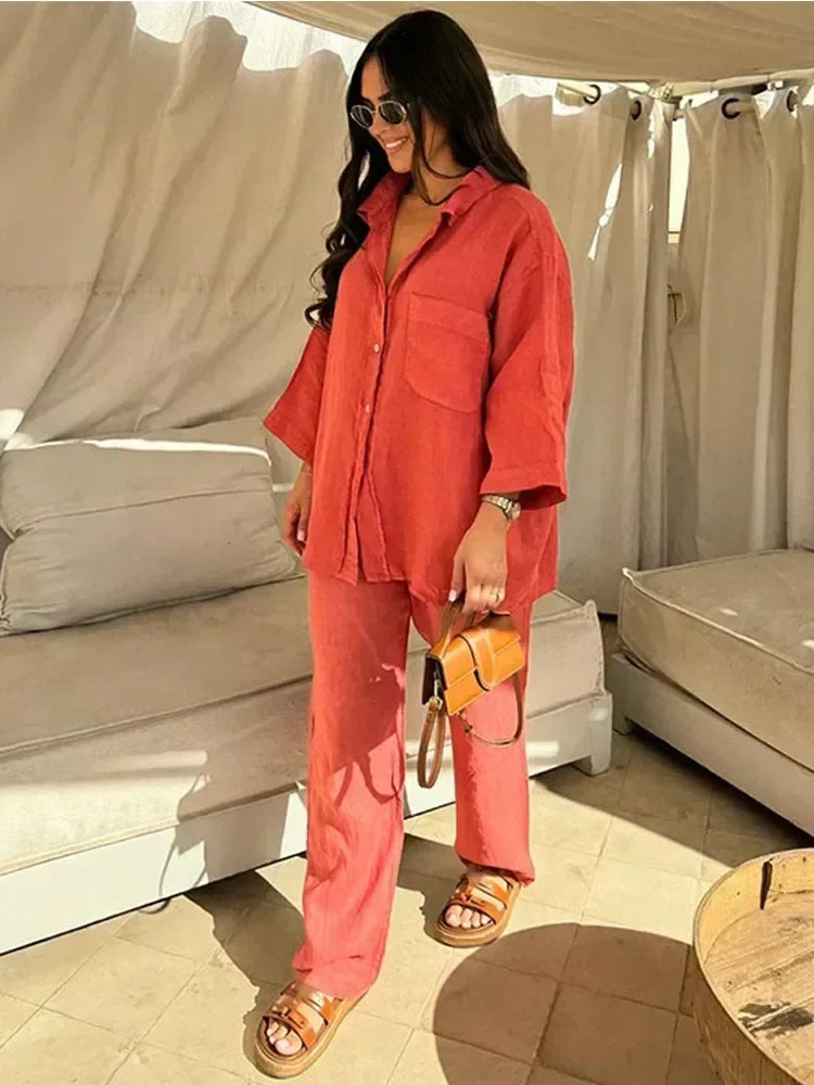 Grace™ - Vintage Casual Loose Pants with Shirt Set