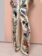 Nika | Satin Shirt and Pants Set with Unique Vibes Resort Print