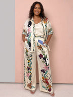Nika | Resort Vibes Satin unique print shirt & trousers set Fit