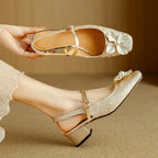 Florine | Women's Floral Slingback Pumps Square Toe Block Heel Shoes