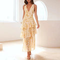 Xavryna – Floral Tiered Maxi Dress with Deep V-Neck