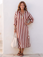 Nadia | Elegant Striped Midi Shirt Dress
