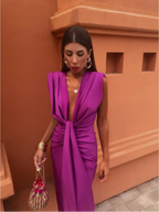 Selena - Elegant Fiery Drape Wedding Guest Maxi Dress
