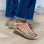 SANDAL WITH T-BAR STRAP AND STABLE HEEL