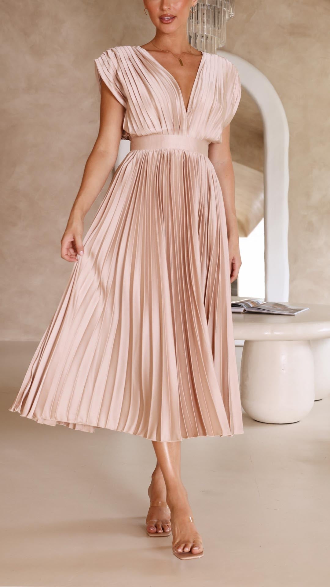 Isla | Elegant Pleated Wedding Guest Maxi Dress
