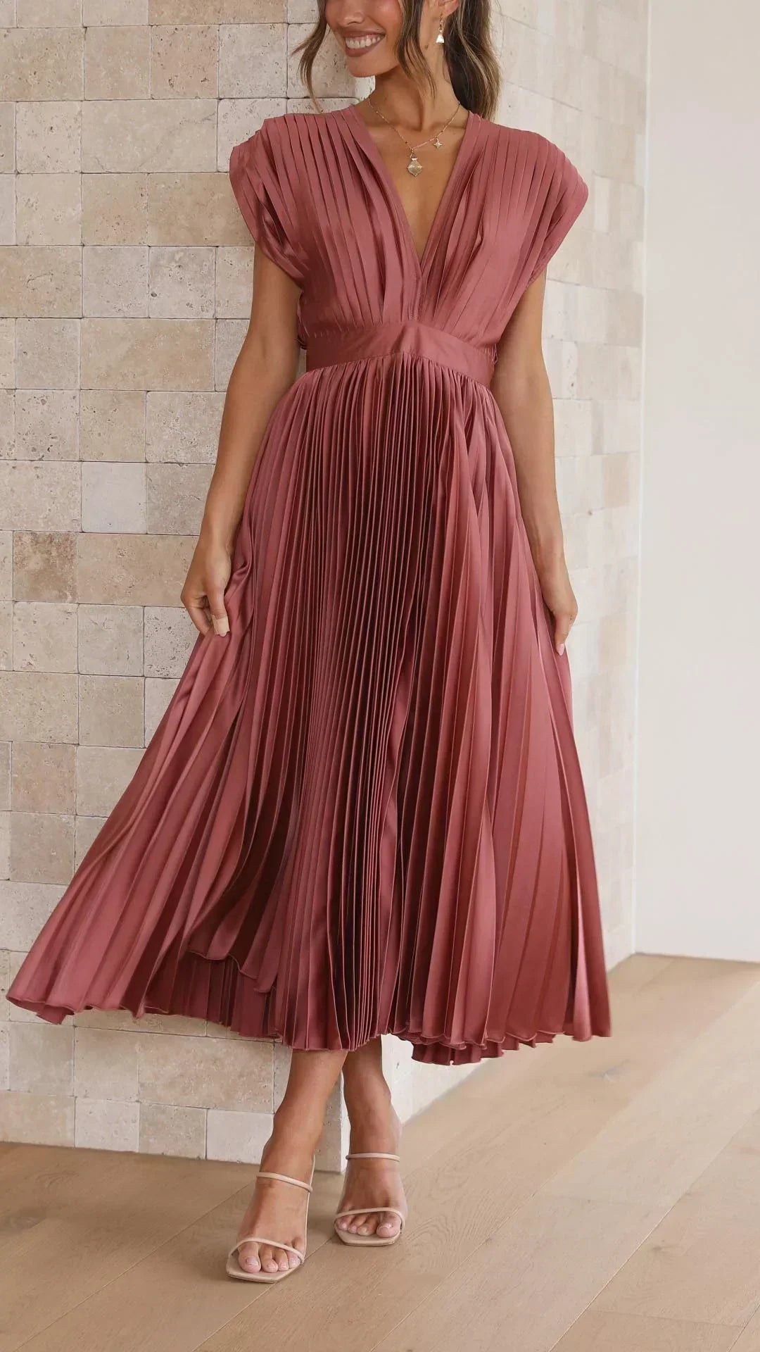 Isla | Elegant Pleated Wedding Guest Maxi Dress