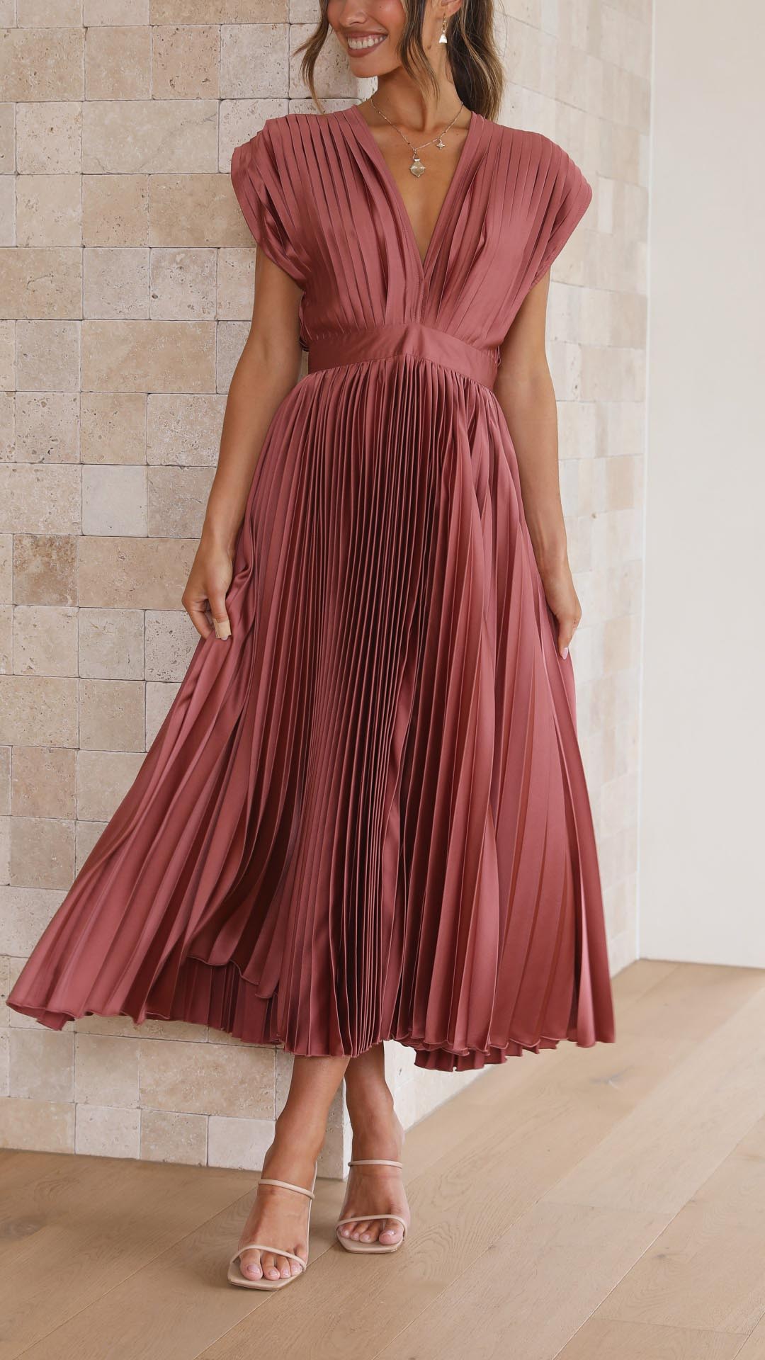 Isla | Elegant Pleated Wedding Guest Maxi Dress