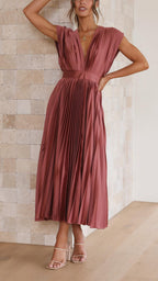 Isla | Elegant Pleated Wedding Guest Maxi Dress