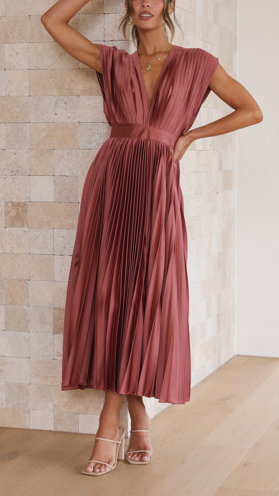 Isla | Elegant Pleated Wedding Guest Maxi Dress