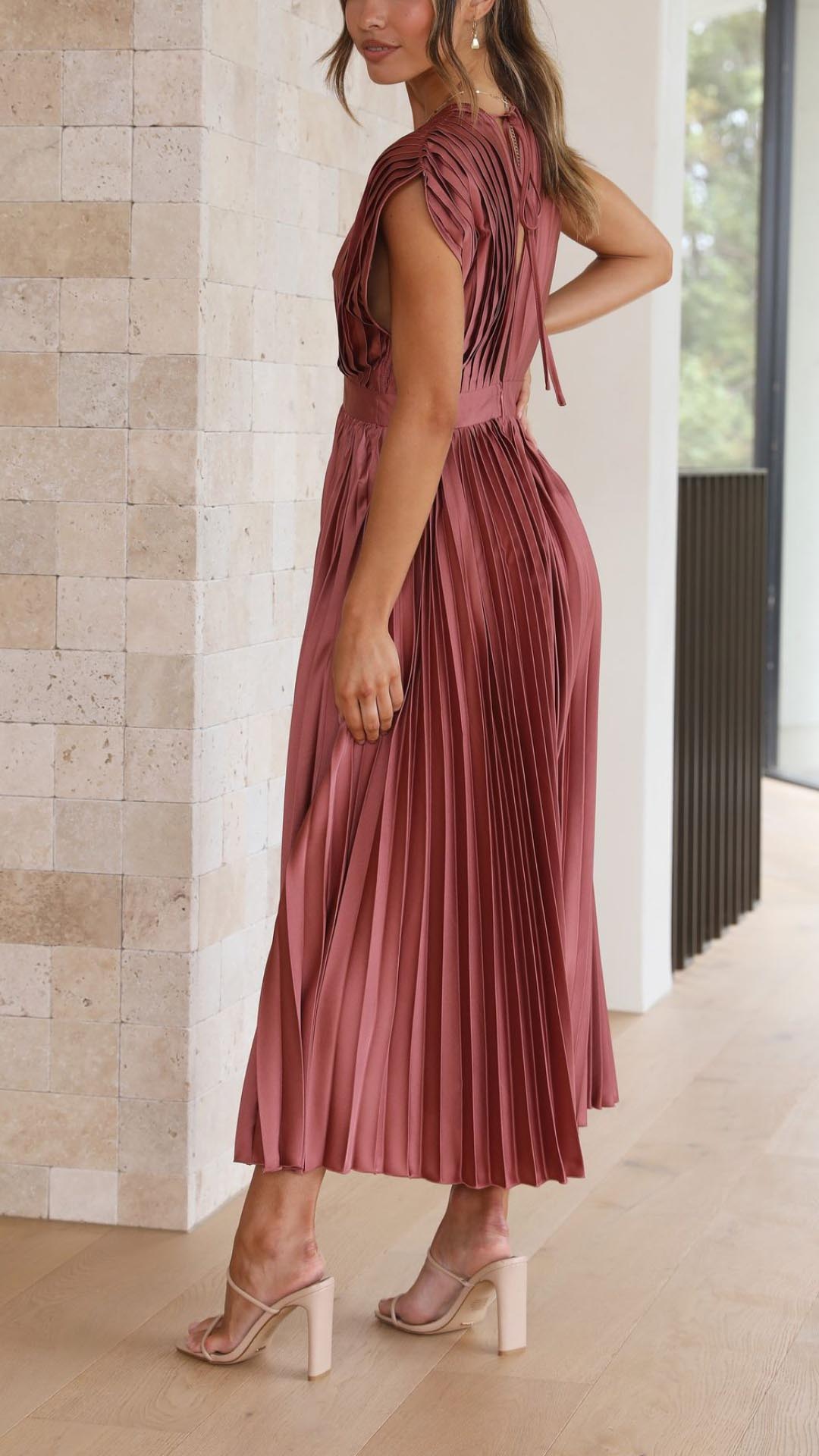 Isla | Elegant Pleated Wedding Guest Maxi Dress