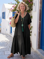 Zinnia | Short Sleeve Tiered Blue Maxi Dress