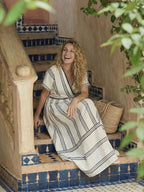 Thalassa | Elegant Striped Wrap Waist Midi Dress