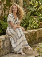 Thalassa | Elegant Striped Wrap Waist Midi Dress
