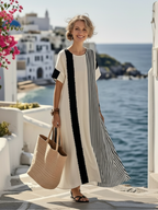 Elara | Soft Striped Panel Maxi Dress