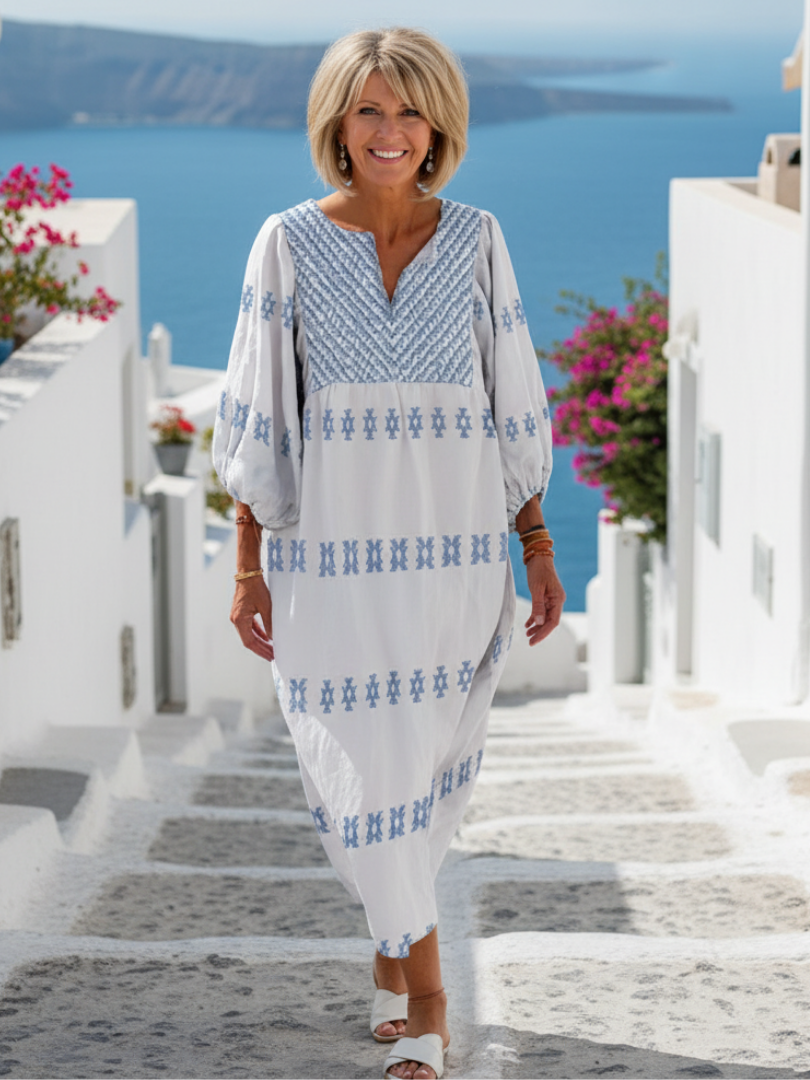 Evadne | Elegant Embroidered Tunic Maxi Dress