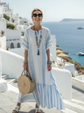 Lone | Relaxed Blue Striped Tiered Maxi Dress
