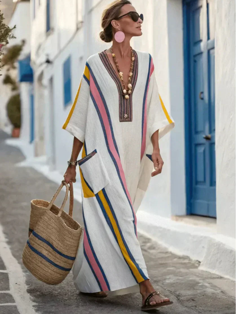 Noemi | Relaxed Ivory Striped Kaftan Maxi Dress