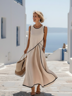 Soleia | Elegant Contrast Trim Draped Maxi Dress
