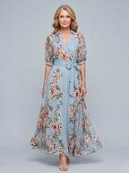 Vanessa™ - Boho Maxi Dress with V-neck and Bow