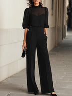 Valentina | Three-piece black set, consisting of a sheer camisole top and wide-leg pants