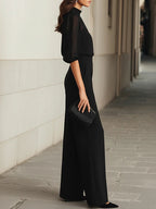 Valentina | Three-piece black set, consisting of a sheer camisole top and wide-leg pants