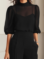 Valentina | Three-piece black set, consisting of a sheer camisole top and wide-leg pants