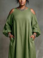 Anika | Green Off-Shoulder Puff Sleeve Maxi Dress