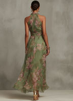 Serena | Elegant Floral Chiffon Halter Maxi Dress