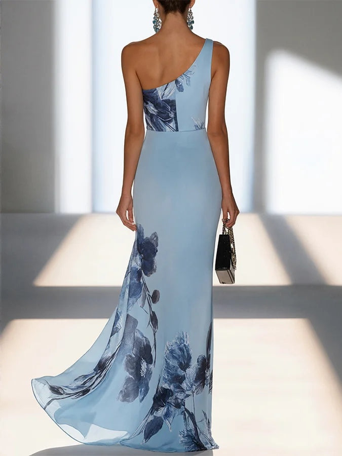 Victoria | Maxi Dress Off-Shoulder in Satin Print