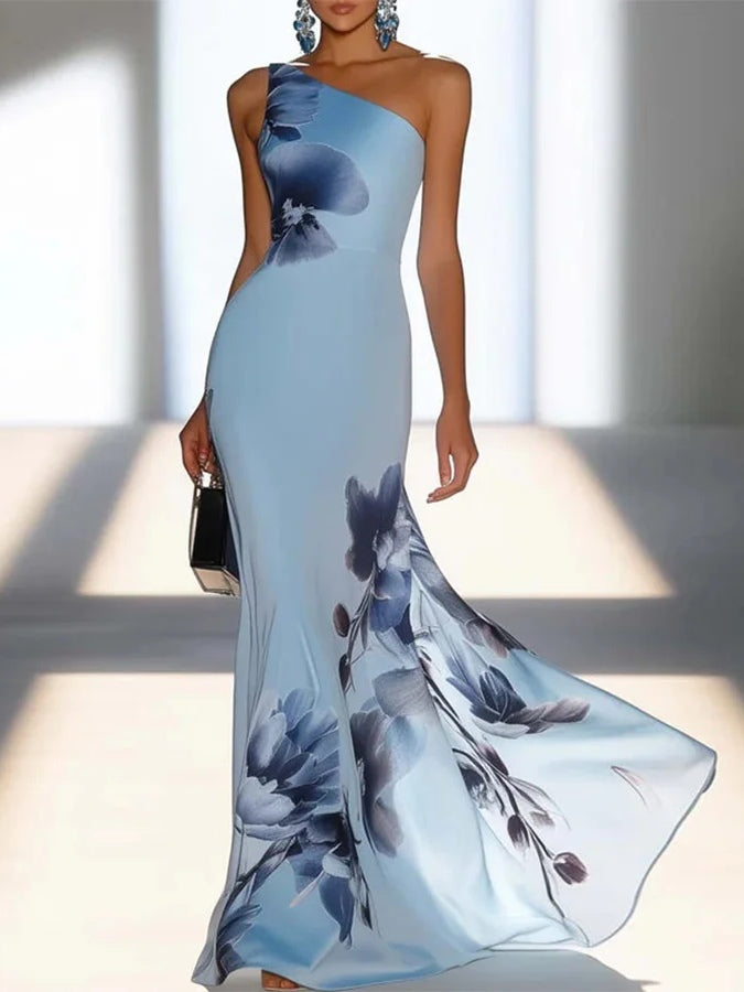 Victoria | Maxi Dress Off-Shoulder in Satin Print