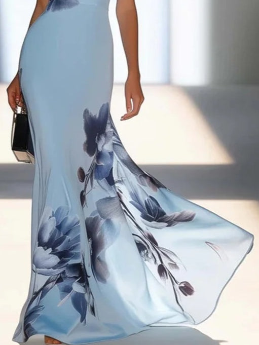 Victoria | Maxi Dress Off-Shoulder in Satin Print