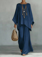 Beatrice - Minimalist Linen-Blend Flowy Top and Pants Set