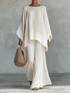 Beatrice - Minimalist Linen-Blend Flowy Top and Pants Set