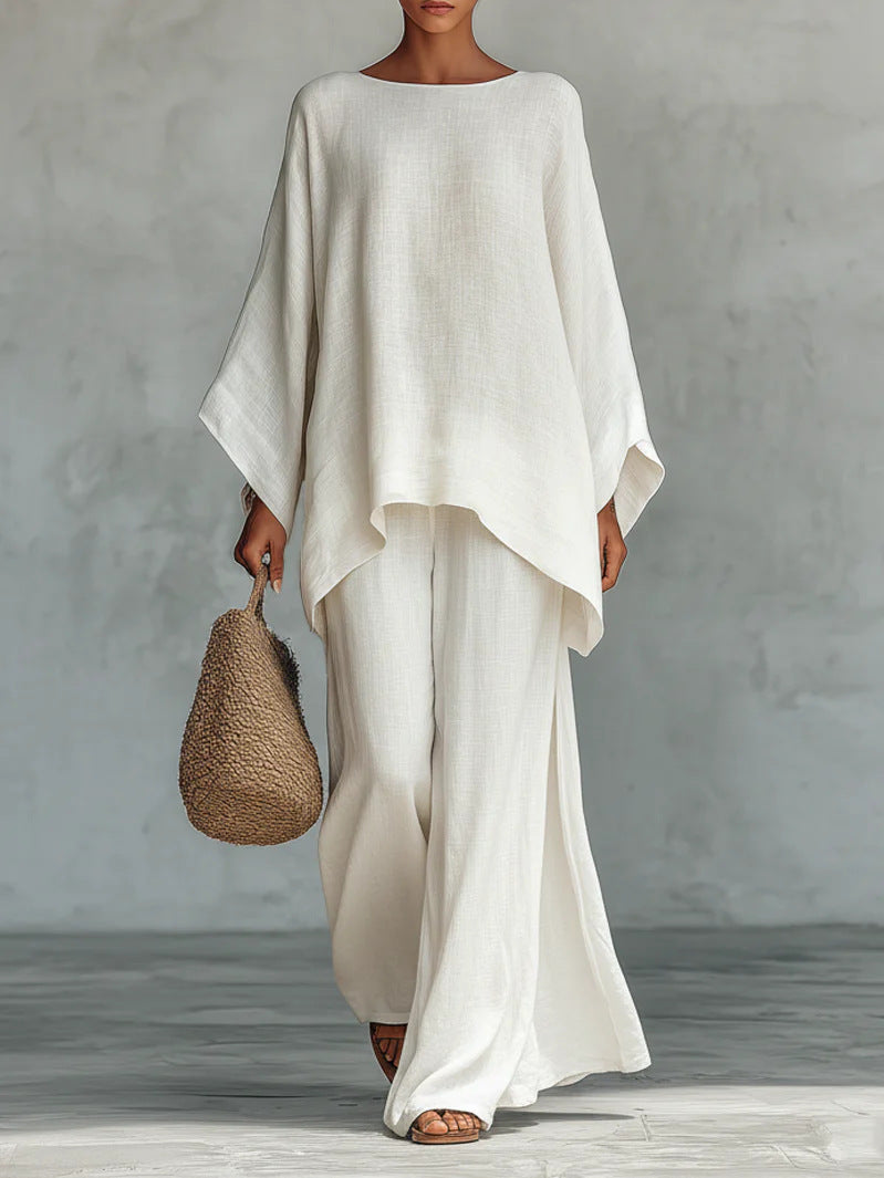 Beatrice - Minimalist Linen-Blend Flowy Top and Pants Set
