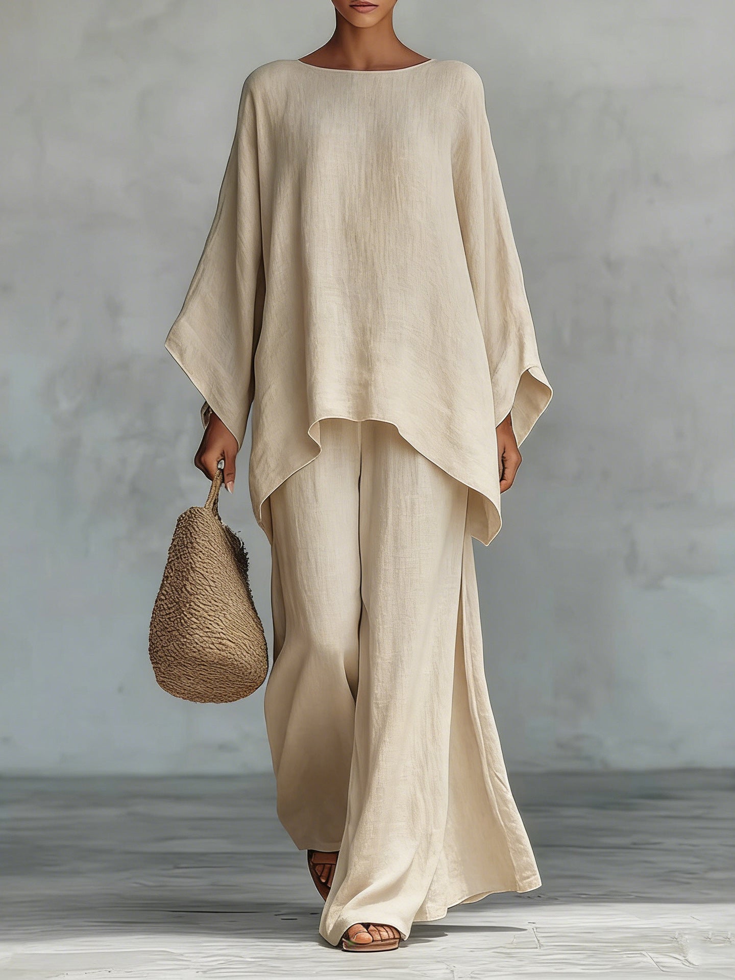 Beatrice - Minimalist Linen-Blend Flowy Top and Pants Set