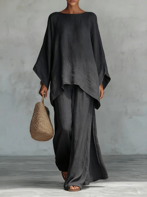 Beatrice - Minimalist Linen-Blend Flowy Top and Pants Set