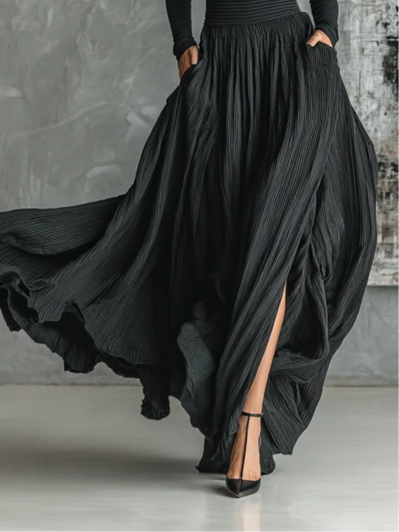 Soraya - Pleated Skirt and Black Fitted Long Sleeve Top Set