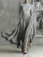 Soraya - Pleated Skirt and Black Fitted Long Sleeve Top Set