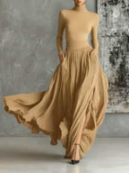 Soraya - Pleated Skirt and Black Fitted Long Sleeve Top Set