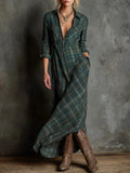 Livia™ | Long Dress with a Shirt Collar in Green Check