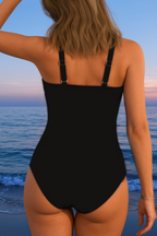 Mercedes™ | Luxury swimsuit with crossover neckline and multicolor print