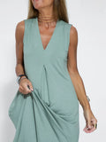 Maxi Dress Without Sleeves with V-Neck and Slit Plus Sizes