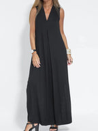 Maxi Dress Without Sleeves with V-Neck and Slit Plus Sizes